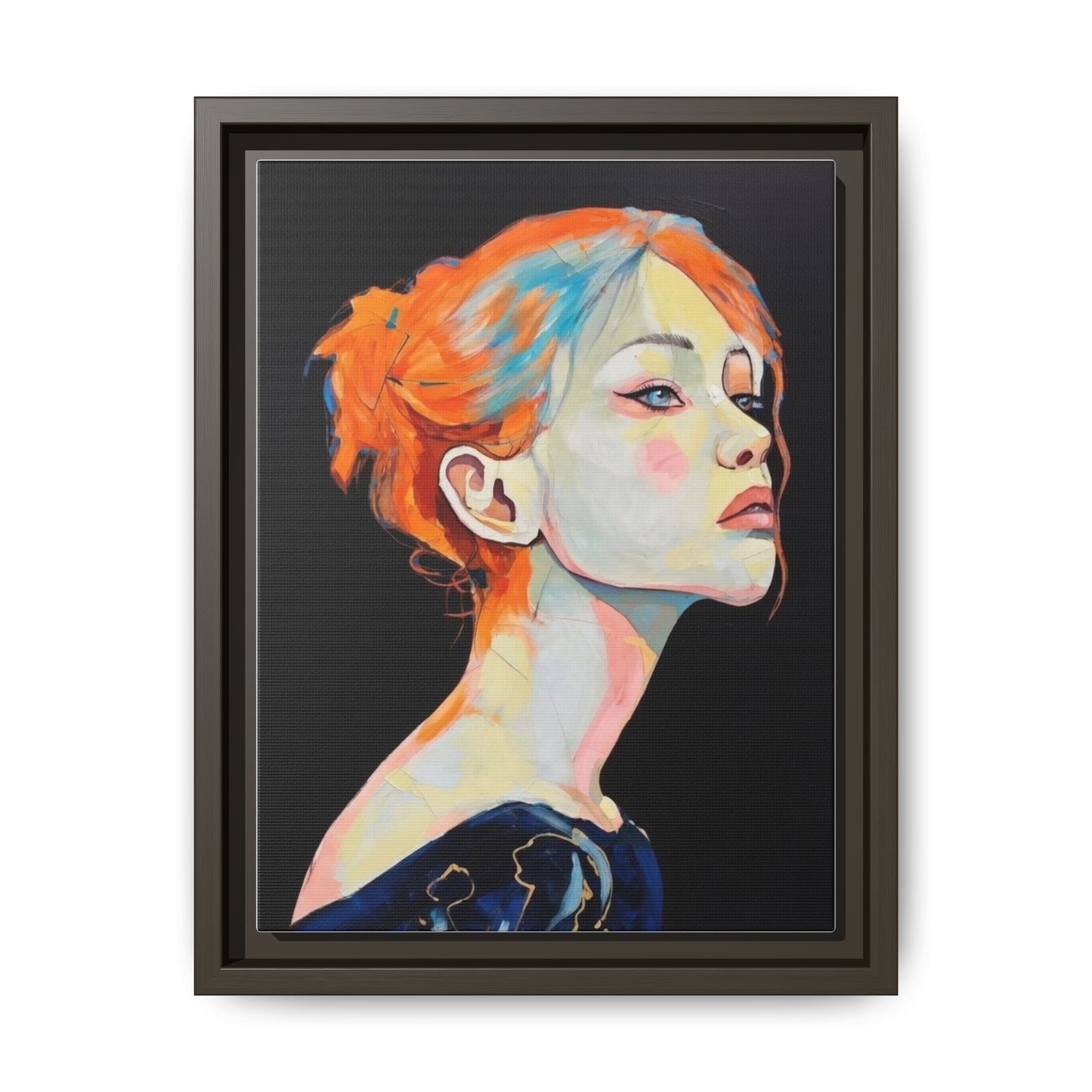 Framed Matte Canvas Portrait — Vibrant Multi‑Color Woman Wall Art