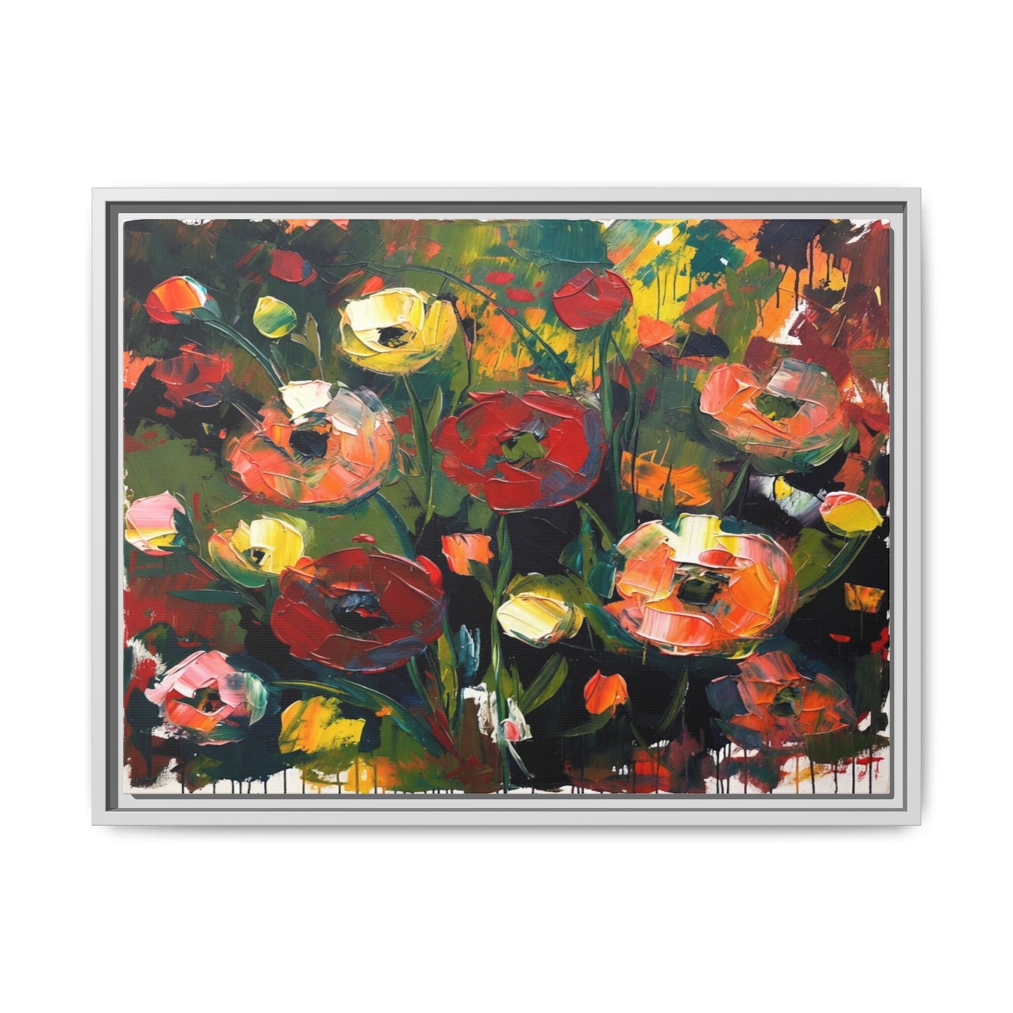 Framed Floral Canvas Print — Vibrant Abstract Poppies Wall Art