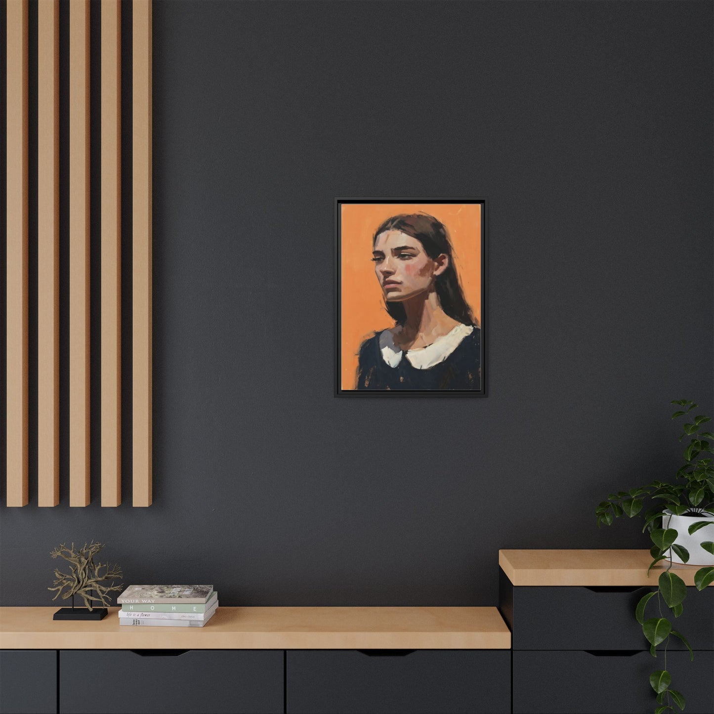 Framed Matte Canvas Portrait Art — Modern Figurative Painting on Orange