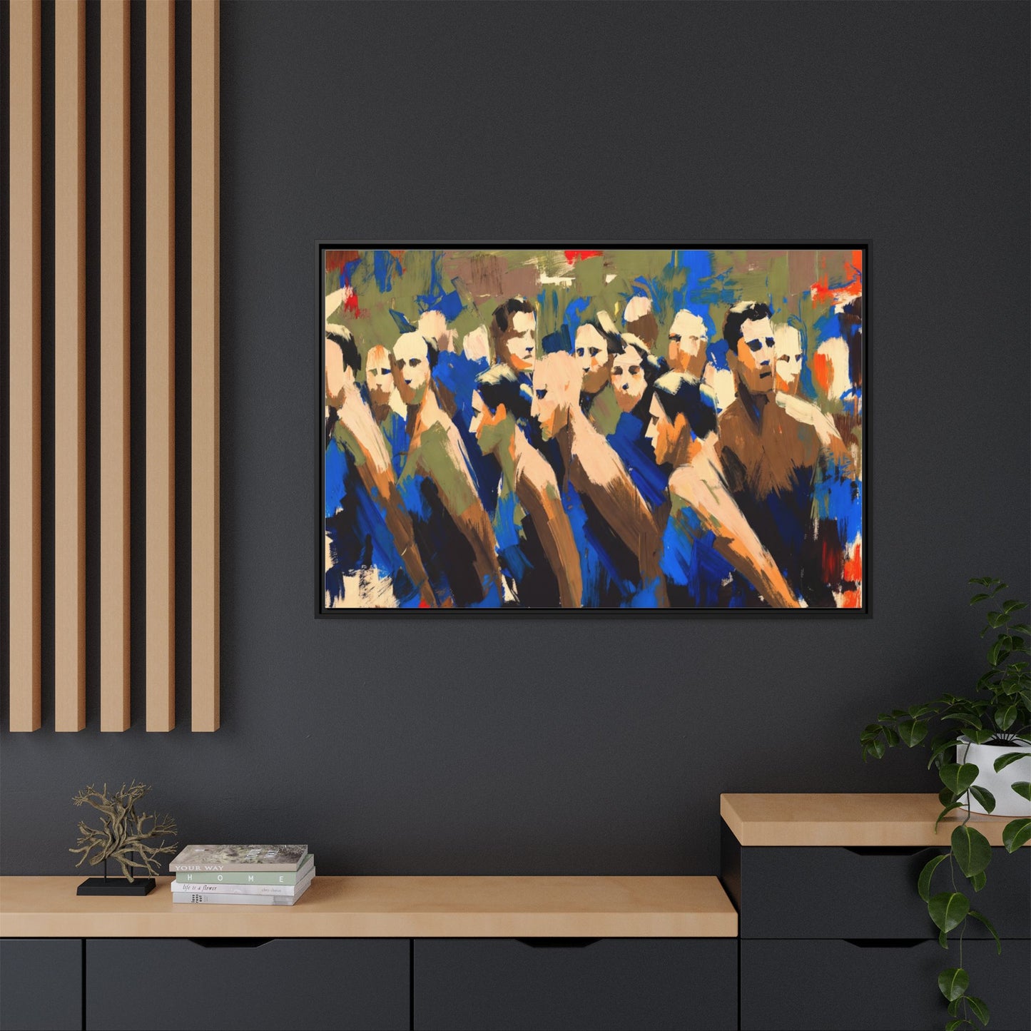 Abstract Crowd Matte Canvas Print — Framed Multi-Color Wall Art