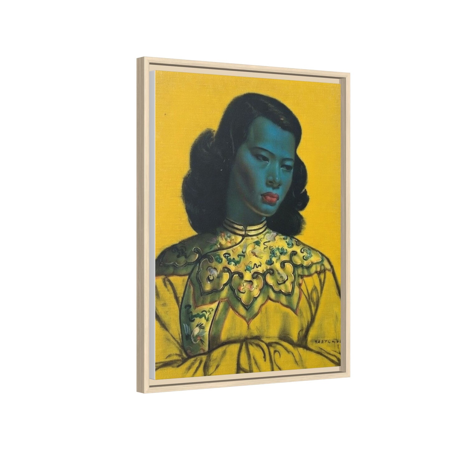 Framed Matte Canvas Art Print — Vintage Portrait with Yellow Background