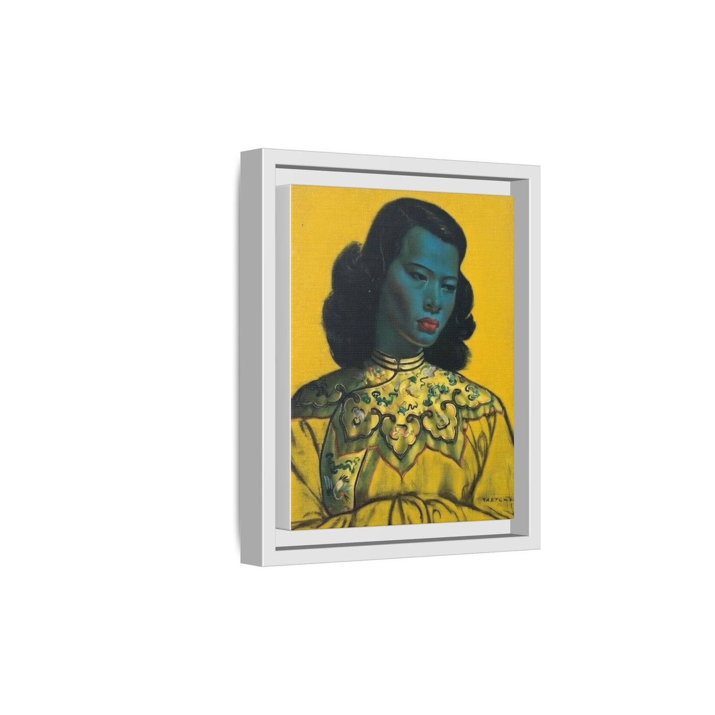 Framed Matte Canvas Art Print — Vintage Portrait with Yellow Background