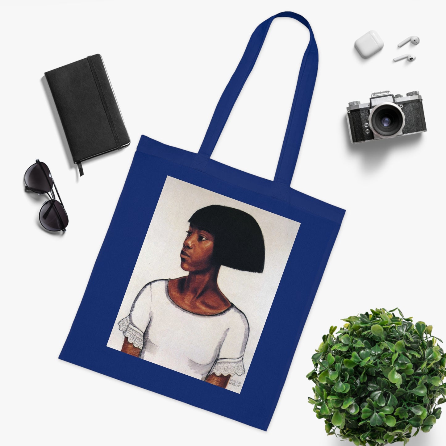 Portrait Cotton Tote Bag — Artistic Black Woman Illustration