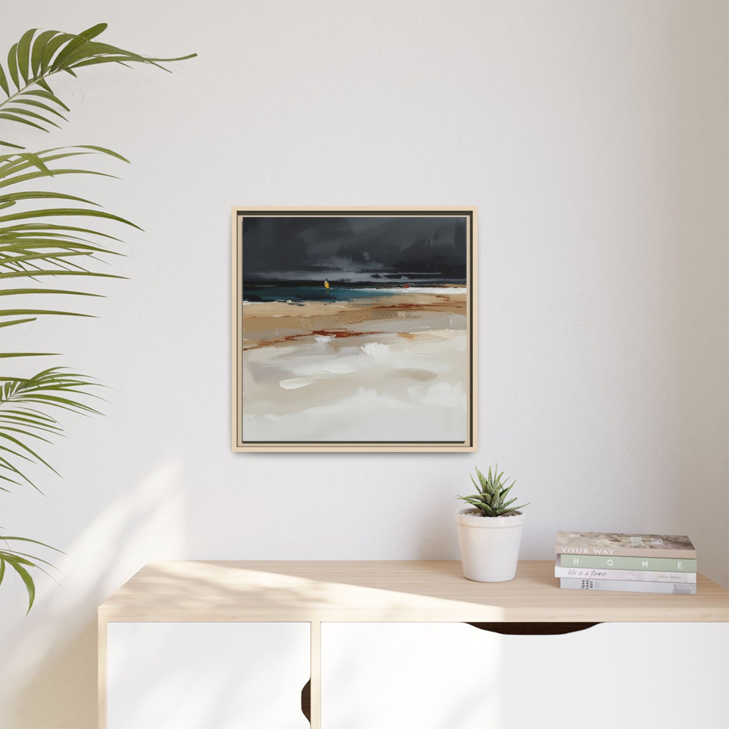 Framed Matte Canvas Beachscape Art Print — Coastal Abstract Wall Decor