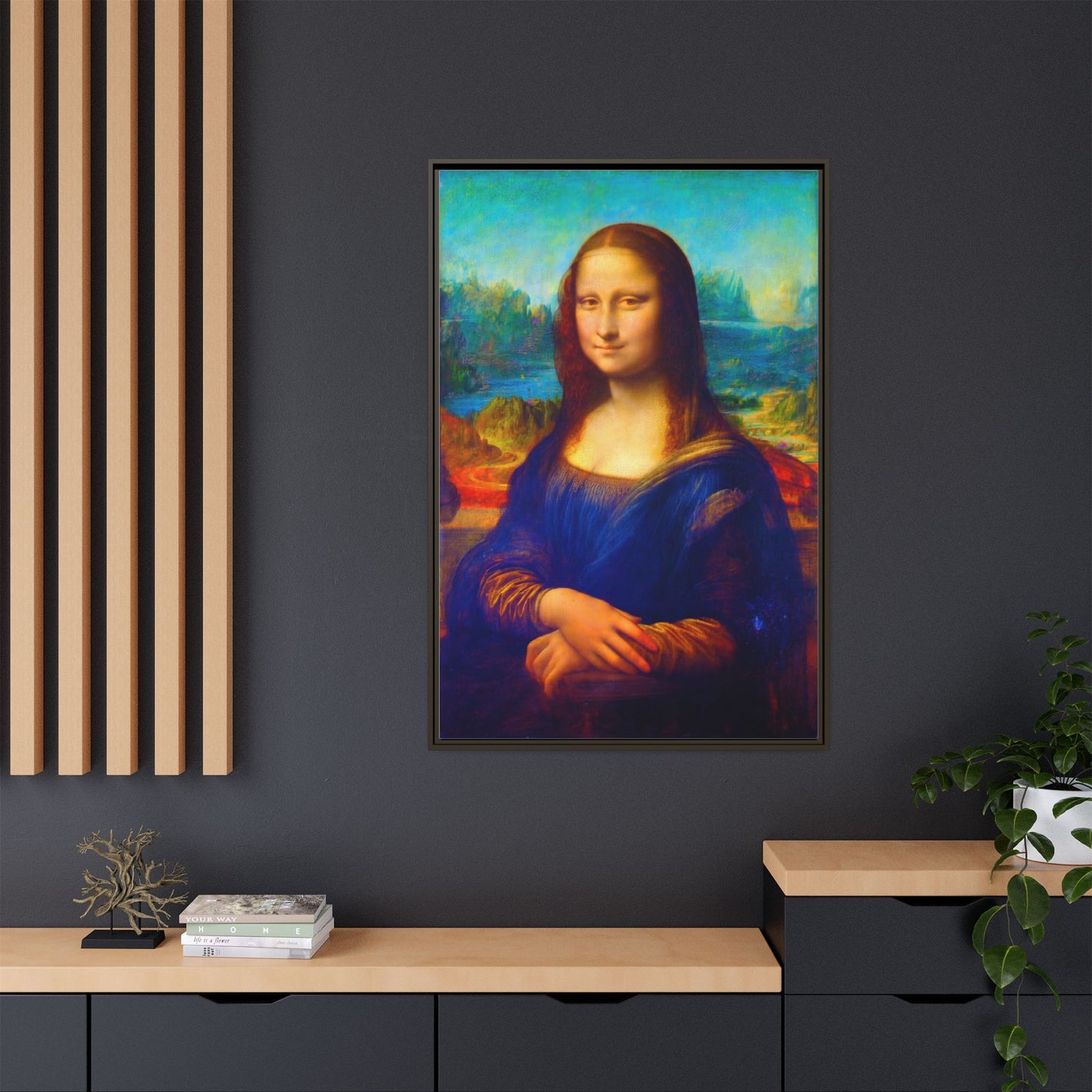 Framed Matte Canvas Print — Colorful Mona Lisa Wall Art