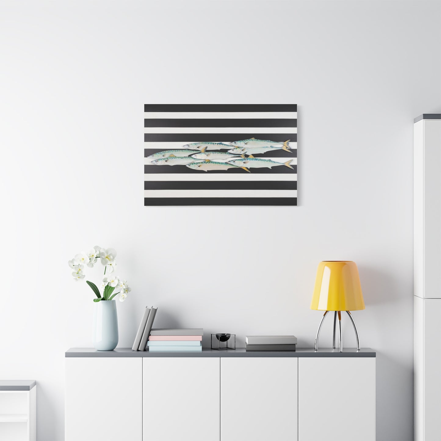 Striped Mackerel School Matte Canvas Print