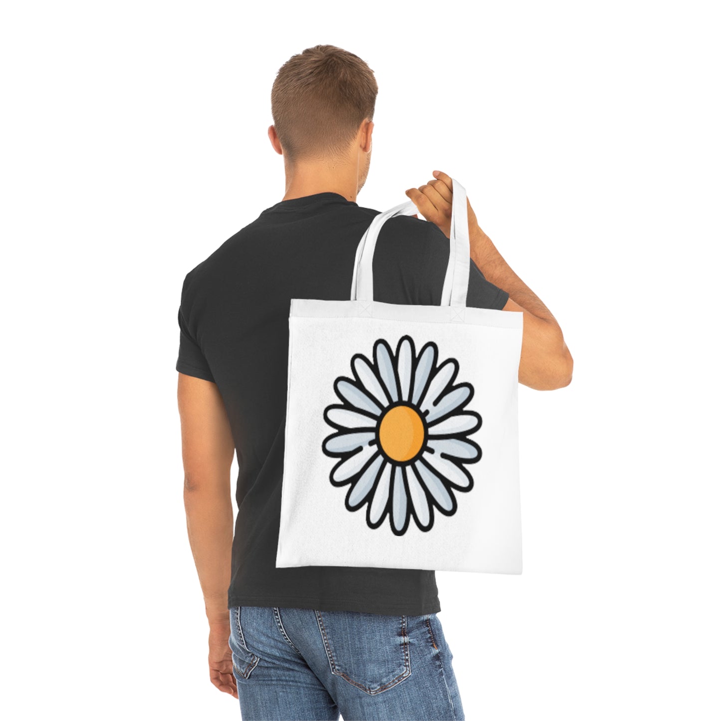 Daisy Print Cotton Tote Bag – Cute Floral Market Tote