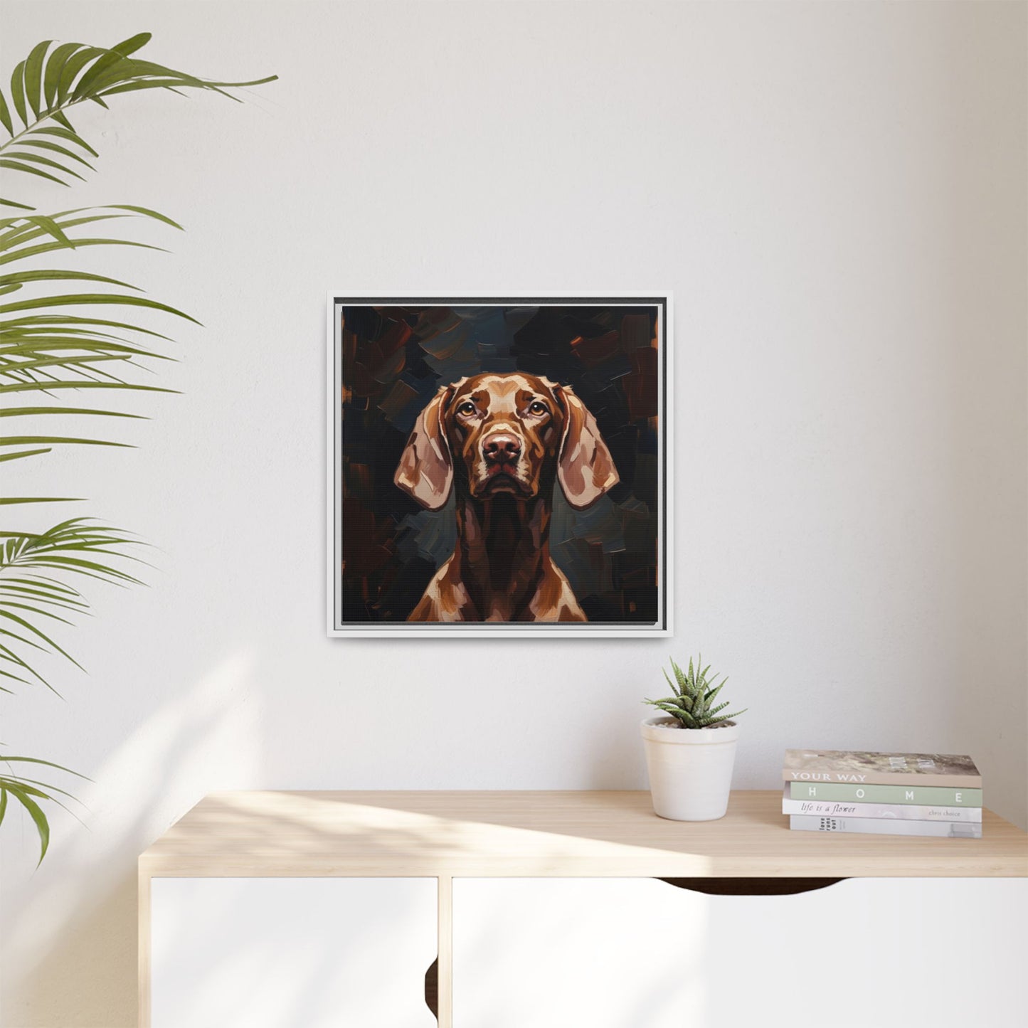 Framed Matte Canvas Dog Portrait – Brown Vizsla Wall Art