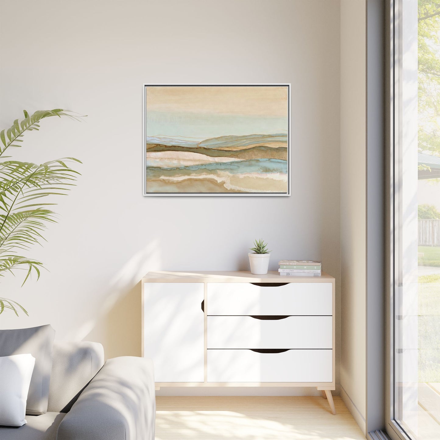 Framed Matte Canvas Coastal Abstract Landscape Wall Art