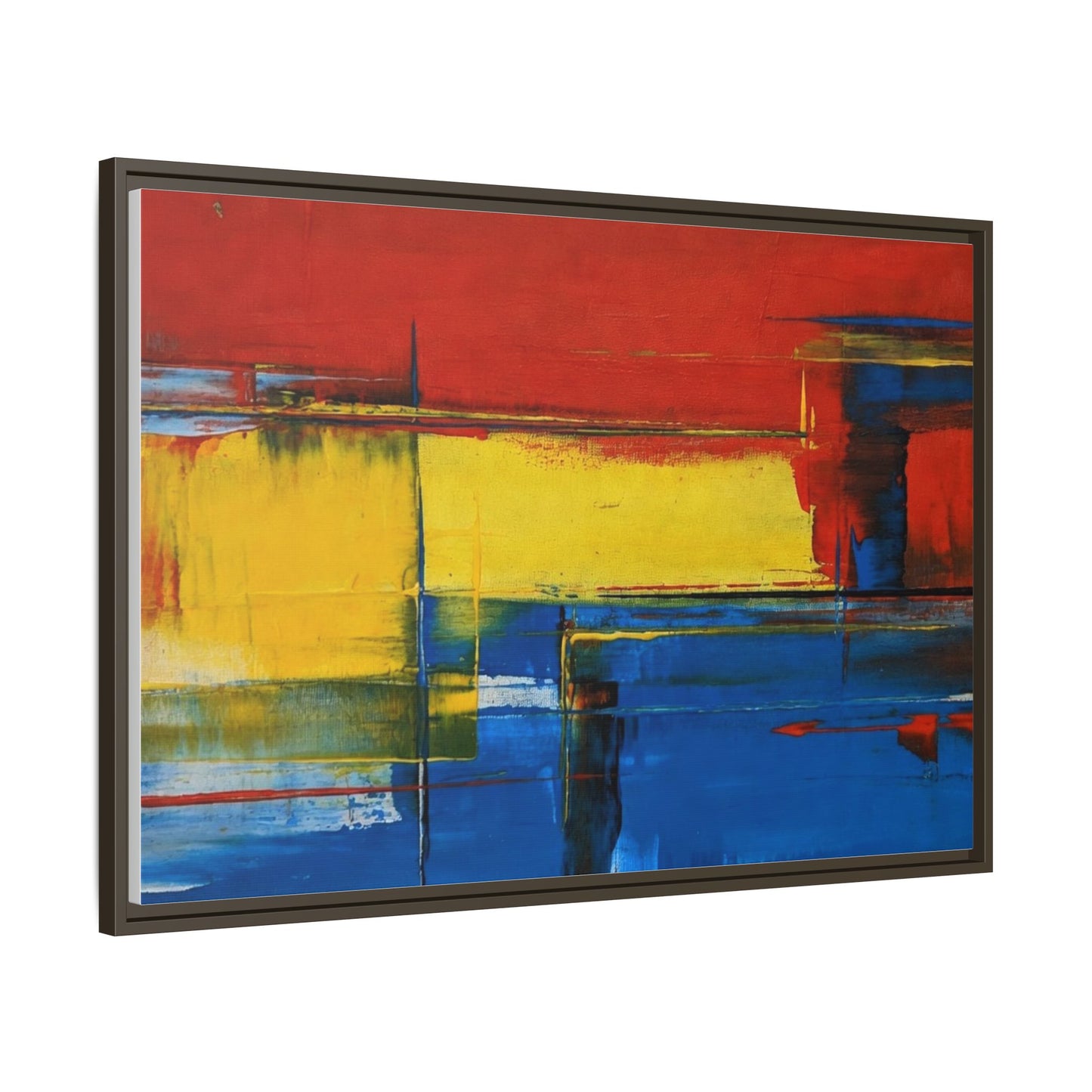 Abstract Color Block Matte Canvas Framed Wall Art — Modern Red Yellow Blue Painting