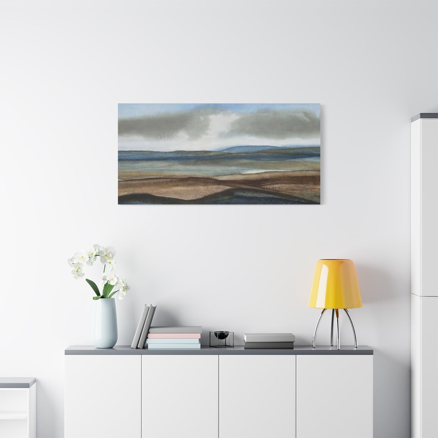 Coastal Mist Matte Canvas Print — Serene Blue-Brown Landscape Wall Art