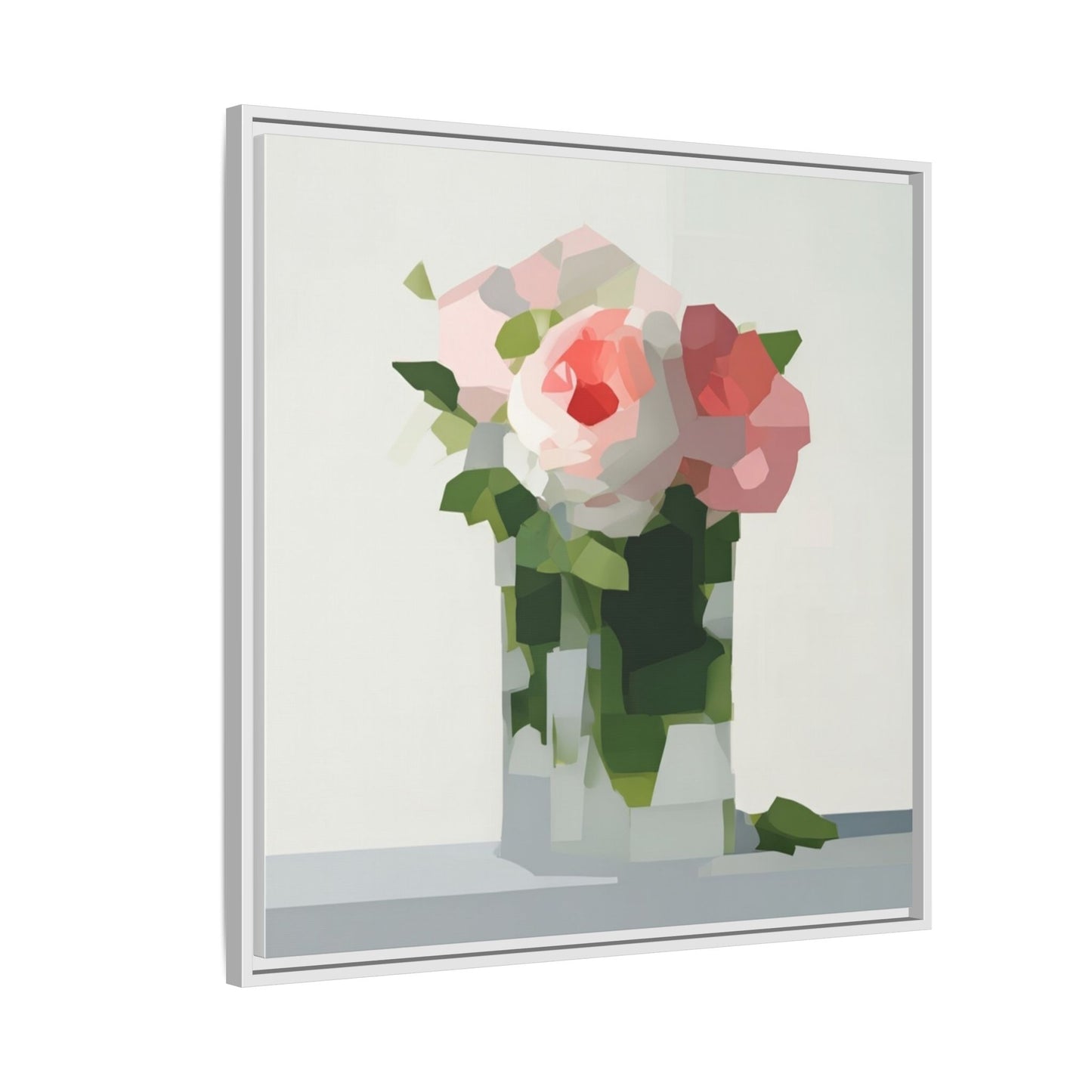 Framed Floral Canvas Print — Modern Pink Roses Still Life