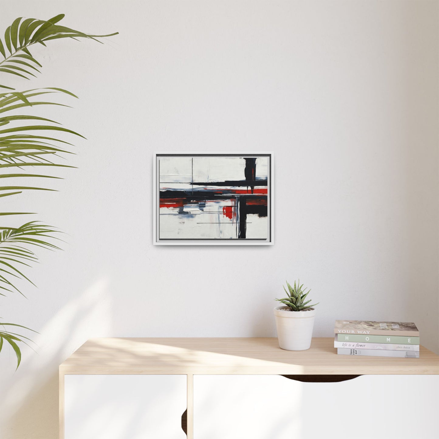 Abstract Red & Black Framed Canvas Art — Modern Matte Wall Painting