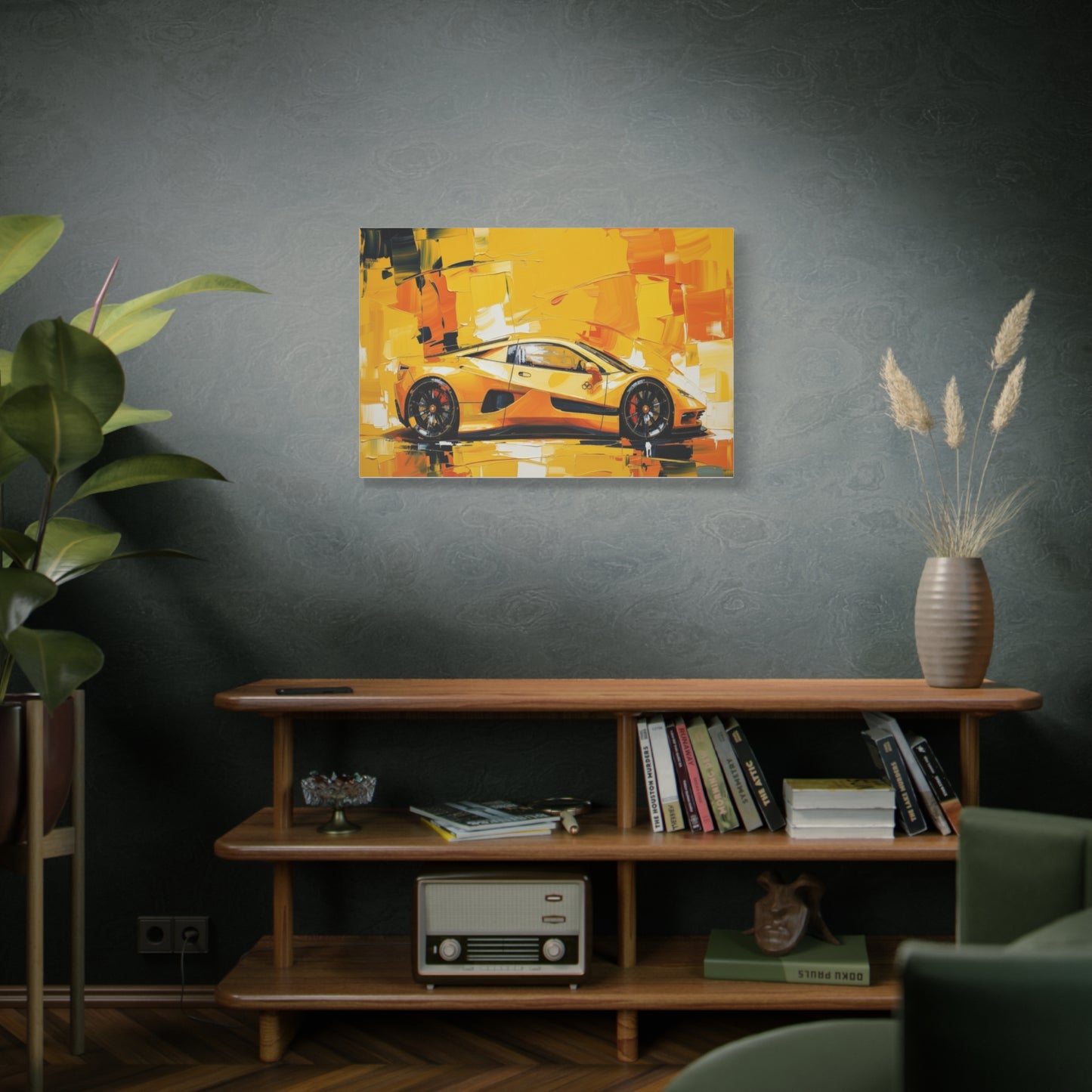 Yellow Sports Car Abstract Canvas Art - Matte Stretched Wall Print