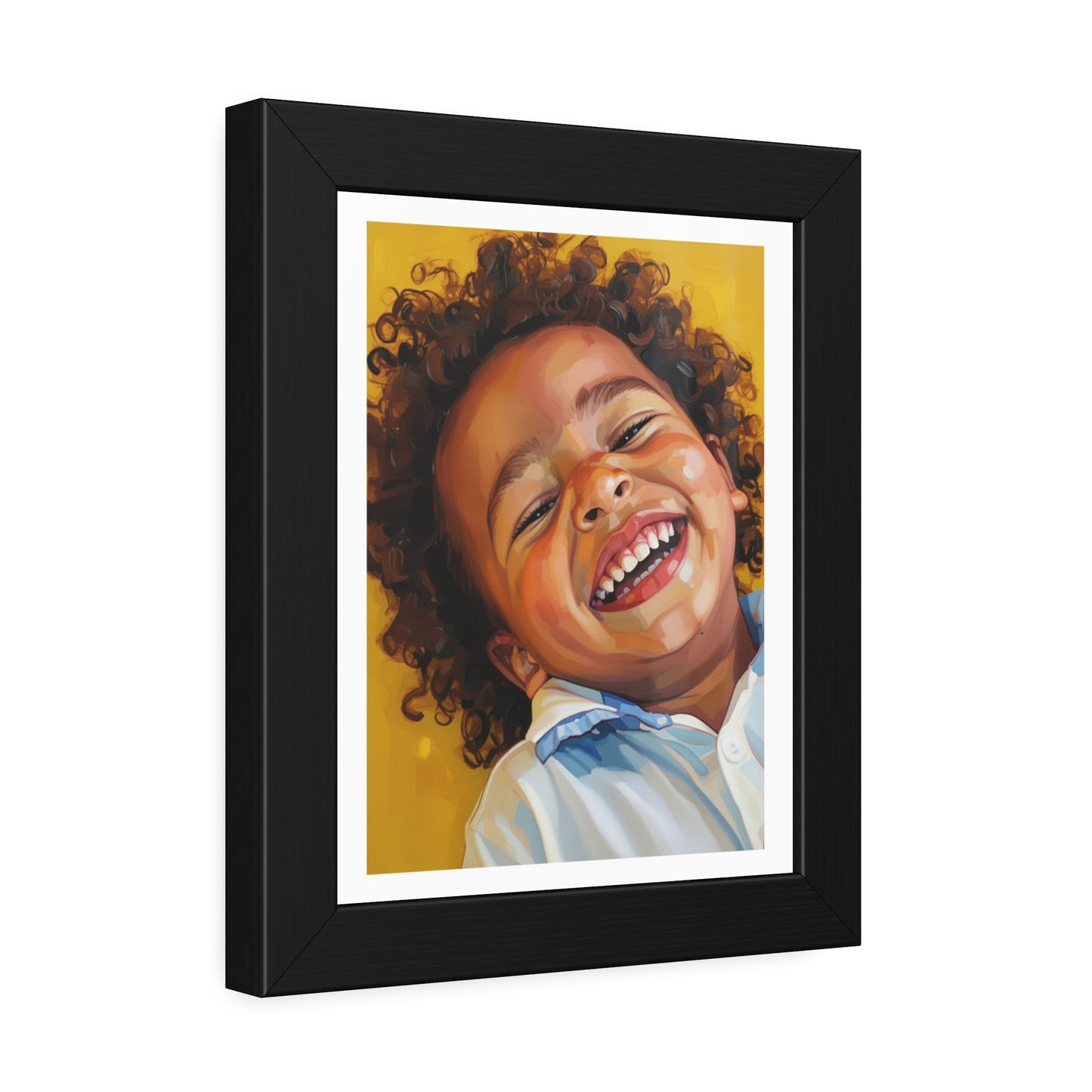 Framed Poster — Joyful Laughing Child Portrait, Colorful Nursery Wall Art