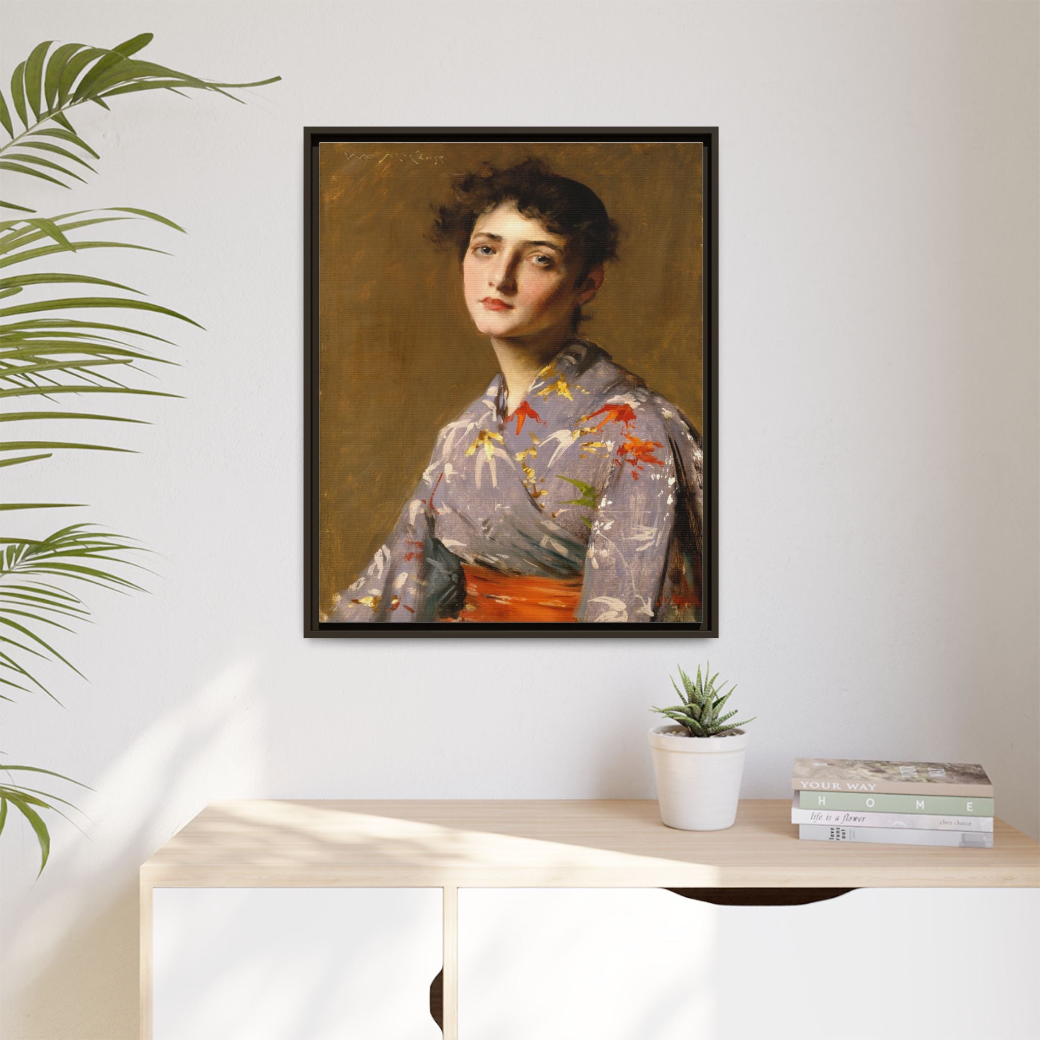 Girl in a Japanese Costume by William Merritt Chase Framed Matte Canvas Wall Art Print