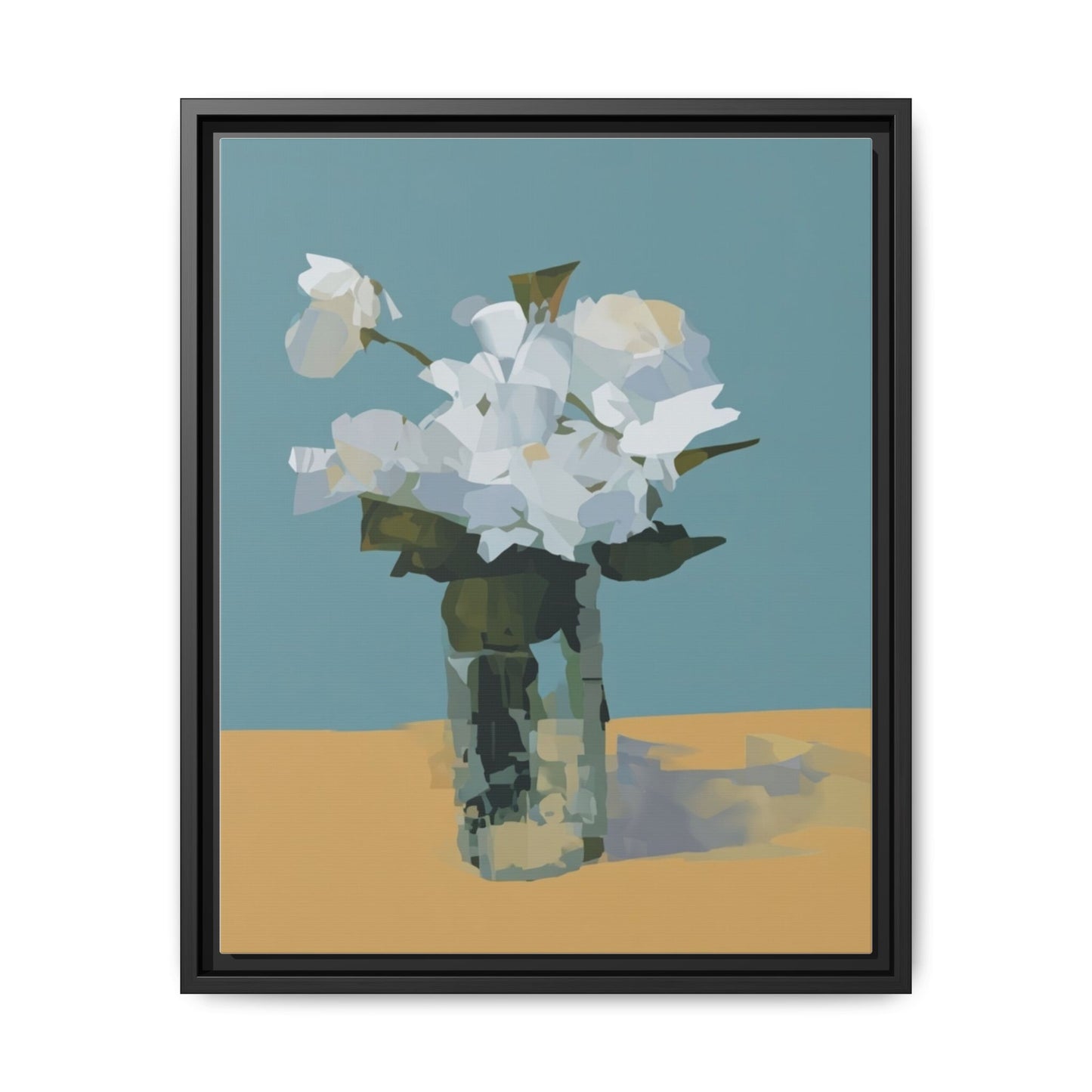 Framed Floral Still Life Canvas Art — Modern White Bouquet Wall Art
