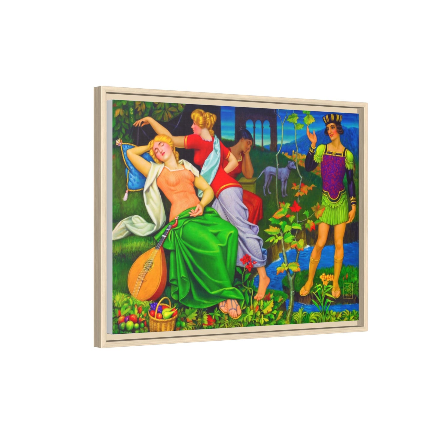 Framed Matte Canvas Art — Colorful Mythic Garden Scene