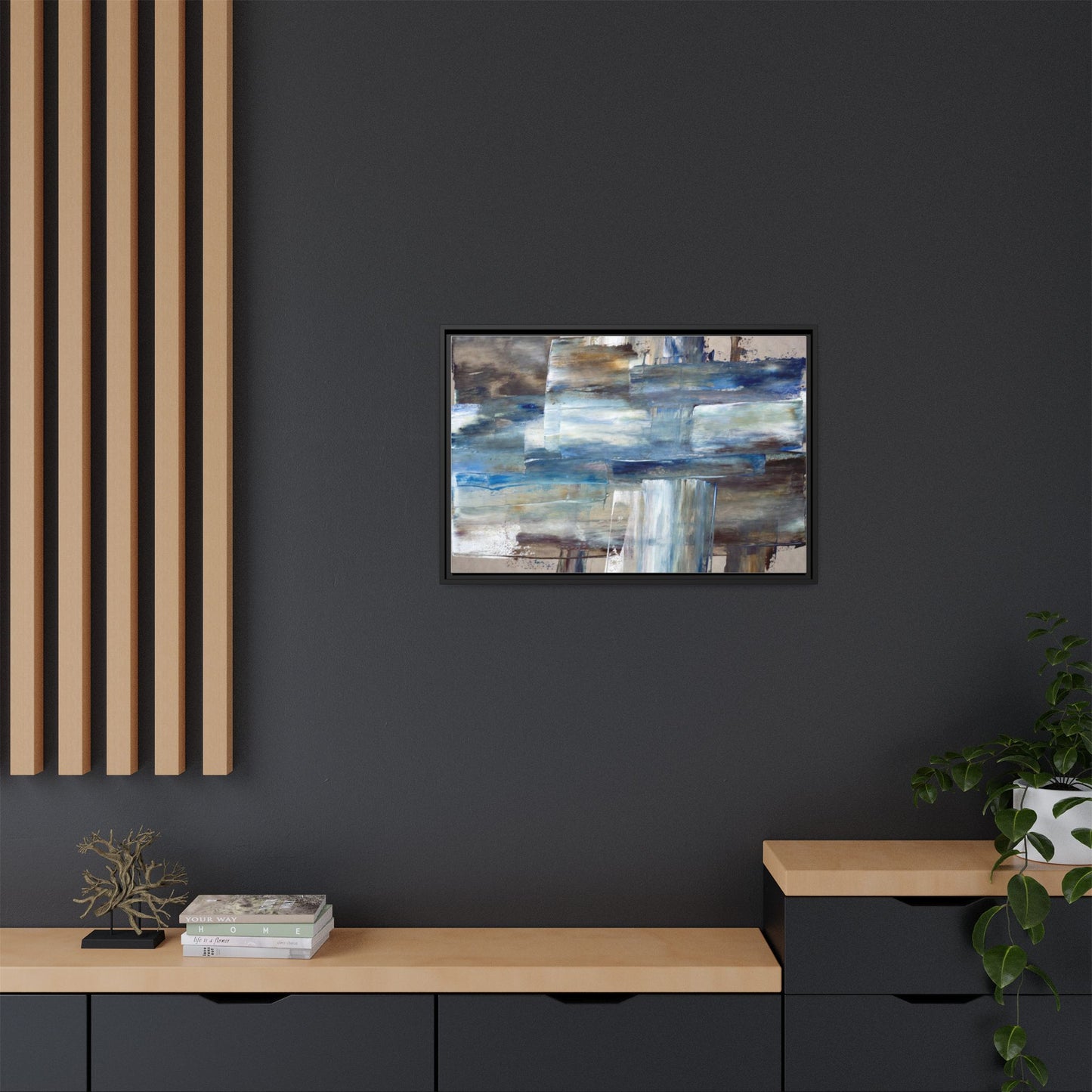 Abstract Blue Coastal Matte Canvas Framed Wall Art