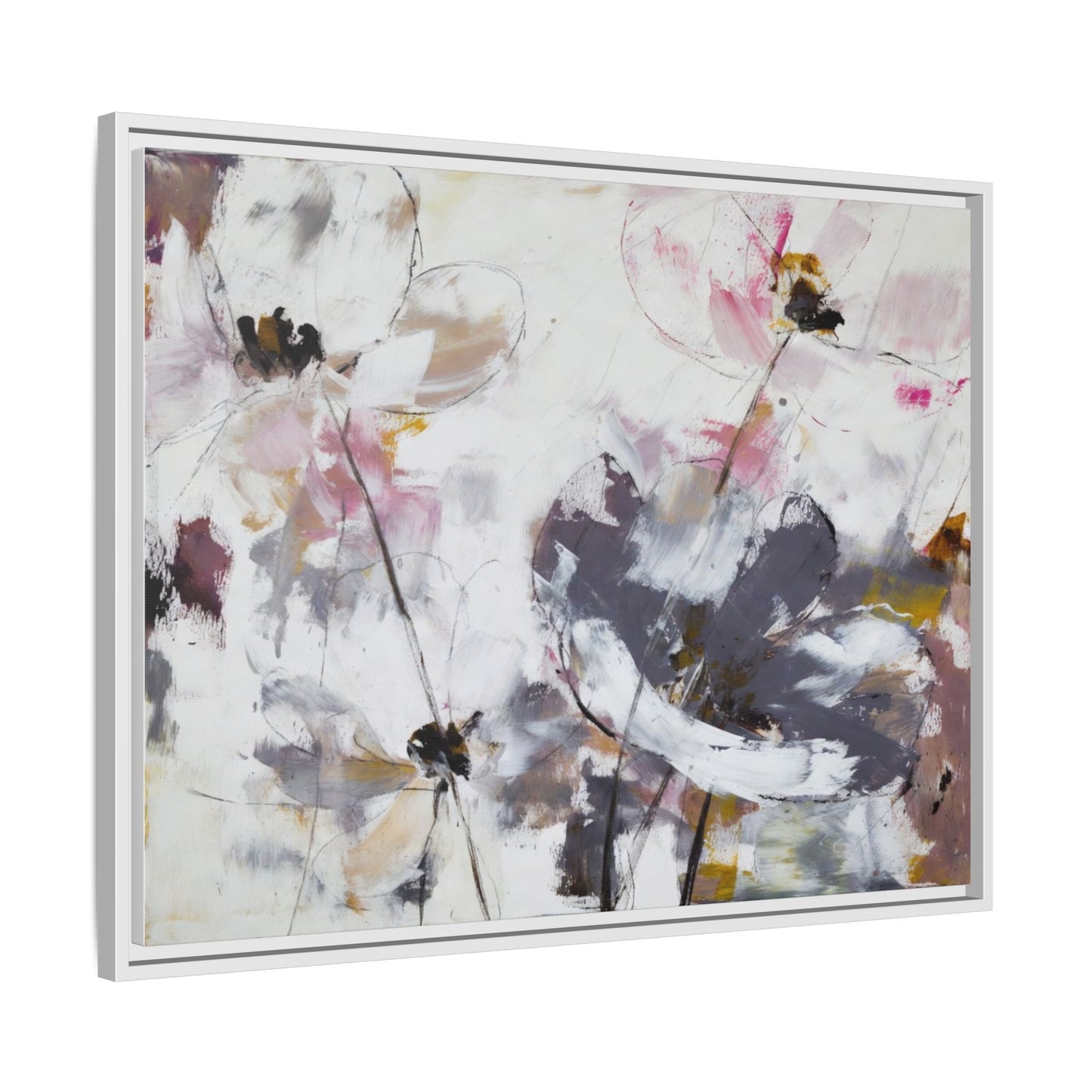 Abstract Floral Matte Canvas Framed Wall Art — Soft Watercolor Blooms