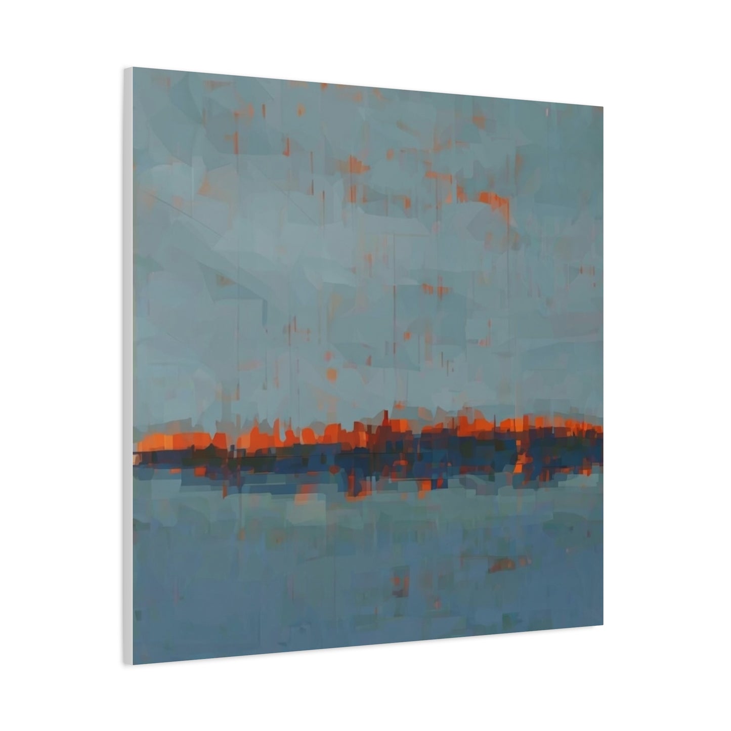 Abstract Coastal Horizon Canvas Print — Blue Teal with Orange Accent