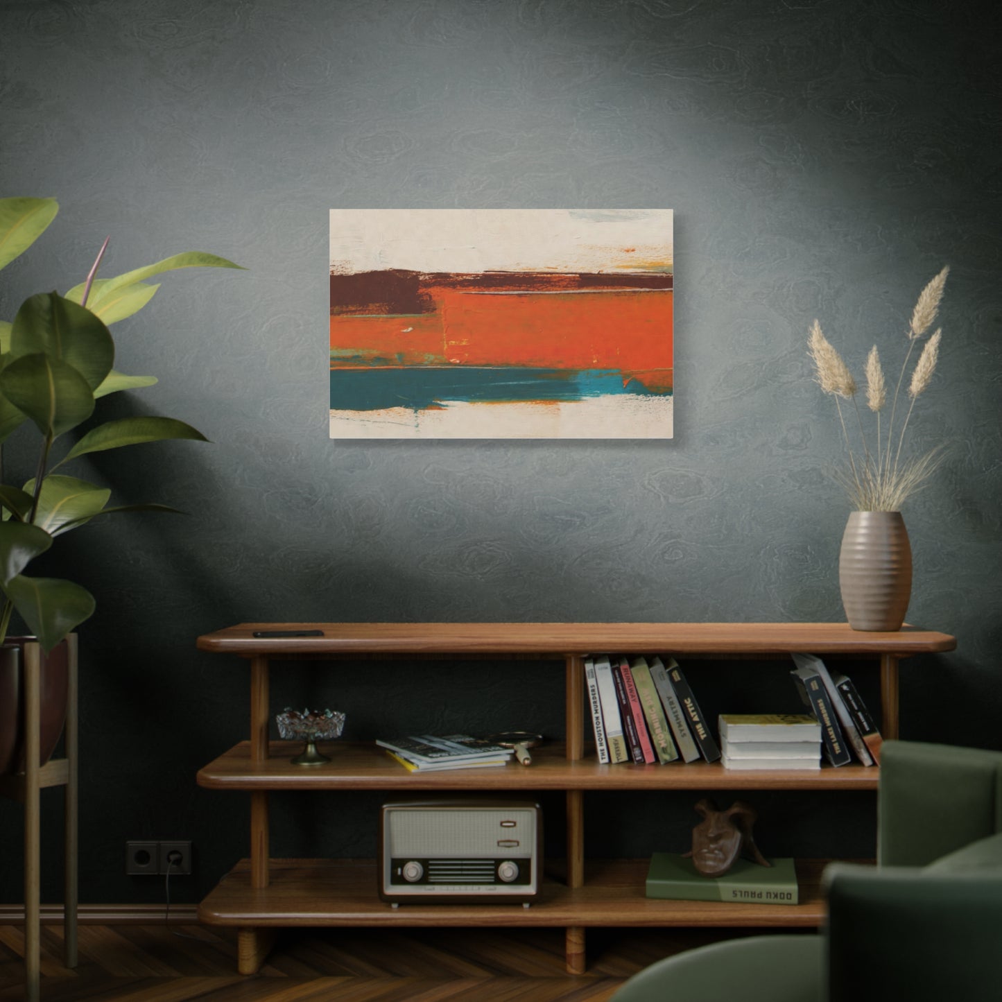 Abstract Orange & Teal Matte Canvas Wall Art — Stretched 1.25"