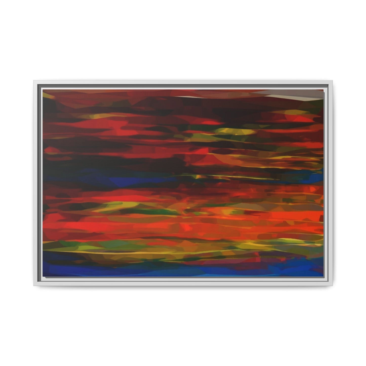 Abstract Multi-Color Matte Canvas Framed Wall Art — Bold Red & Blue Modern Painting
