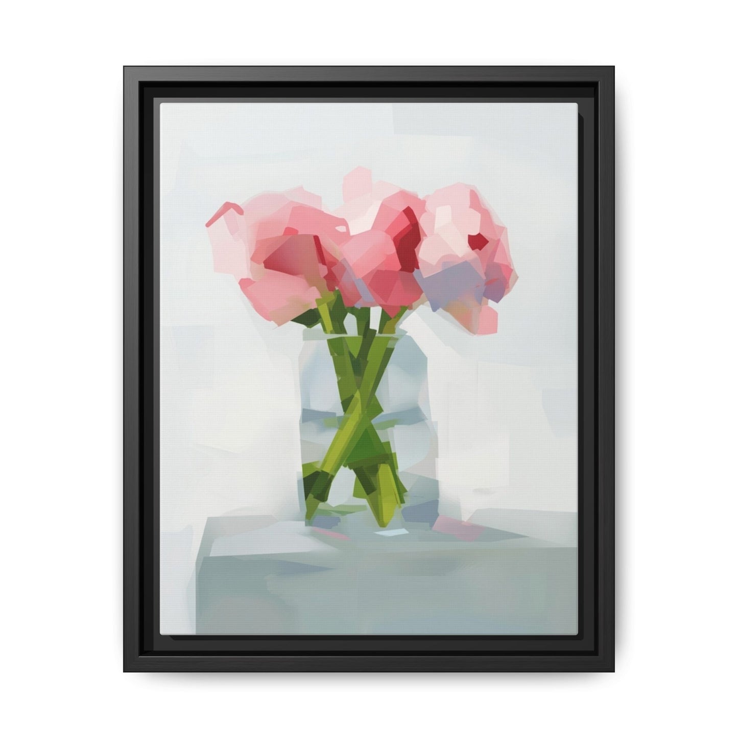Framed Floral Canvas Art — Pink Peonies in Vase (Matte)