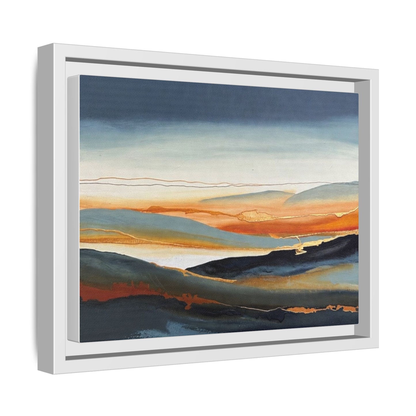 Framed Matte Canvas: Abstract Coastal Sunset Landscape Wall Art