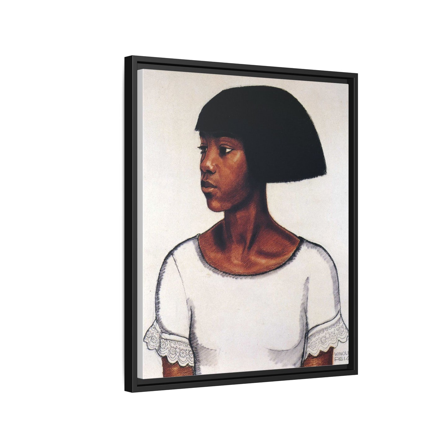 Portrait of a Young Woman by Winold Reiss Framed Matte Canvas Portrait