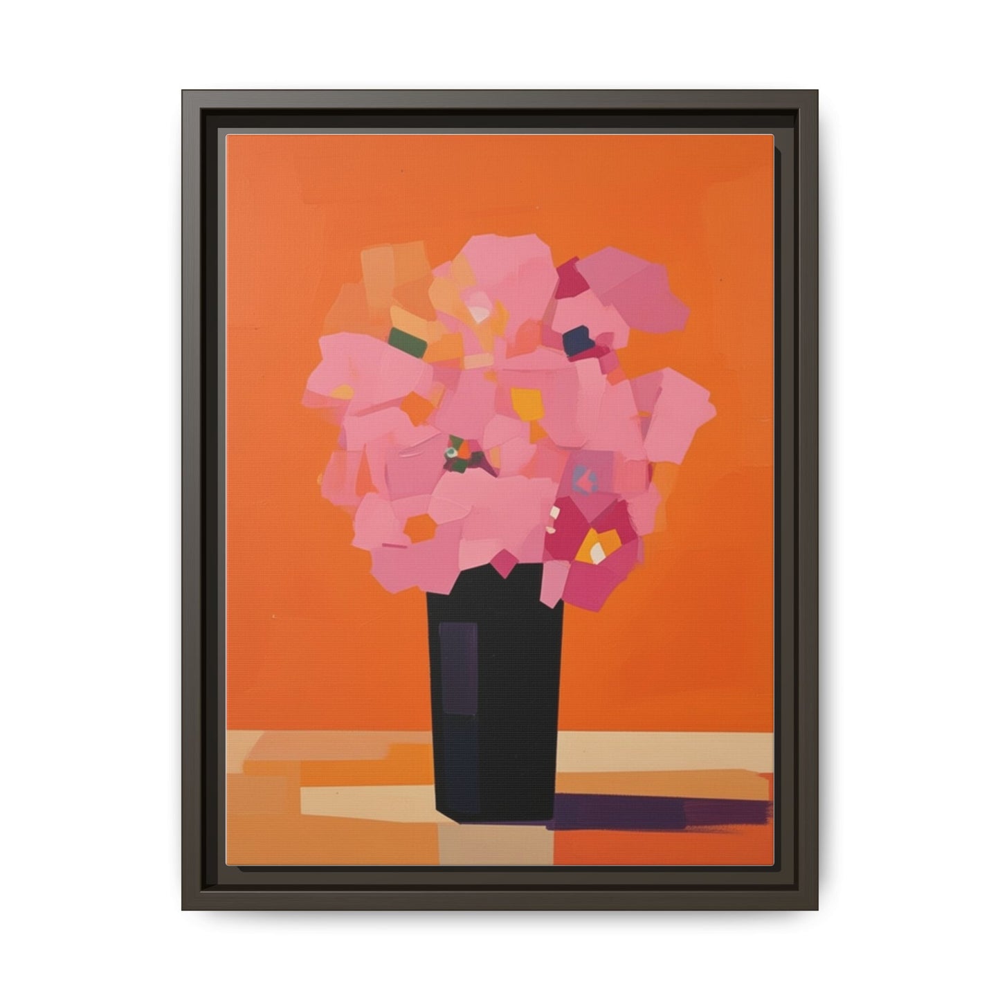 Framed Floral Canvas Art — Pink Bouquet on Orange Background