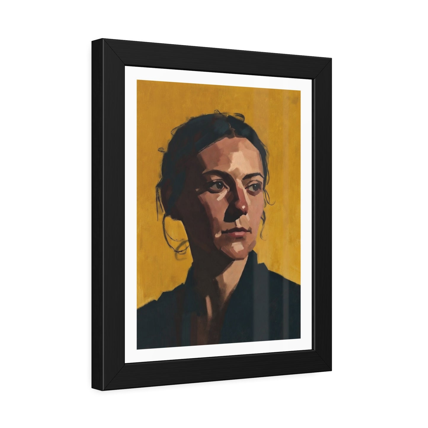 Framed Portrait Poster — Modern Painted Portrait on Mustard Background