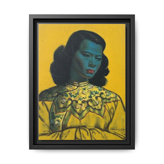 Framed Matte Canvas Art Print — Vintage Portrait with Yellow Background