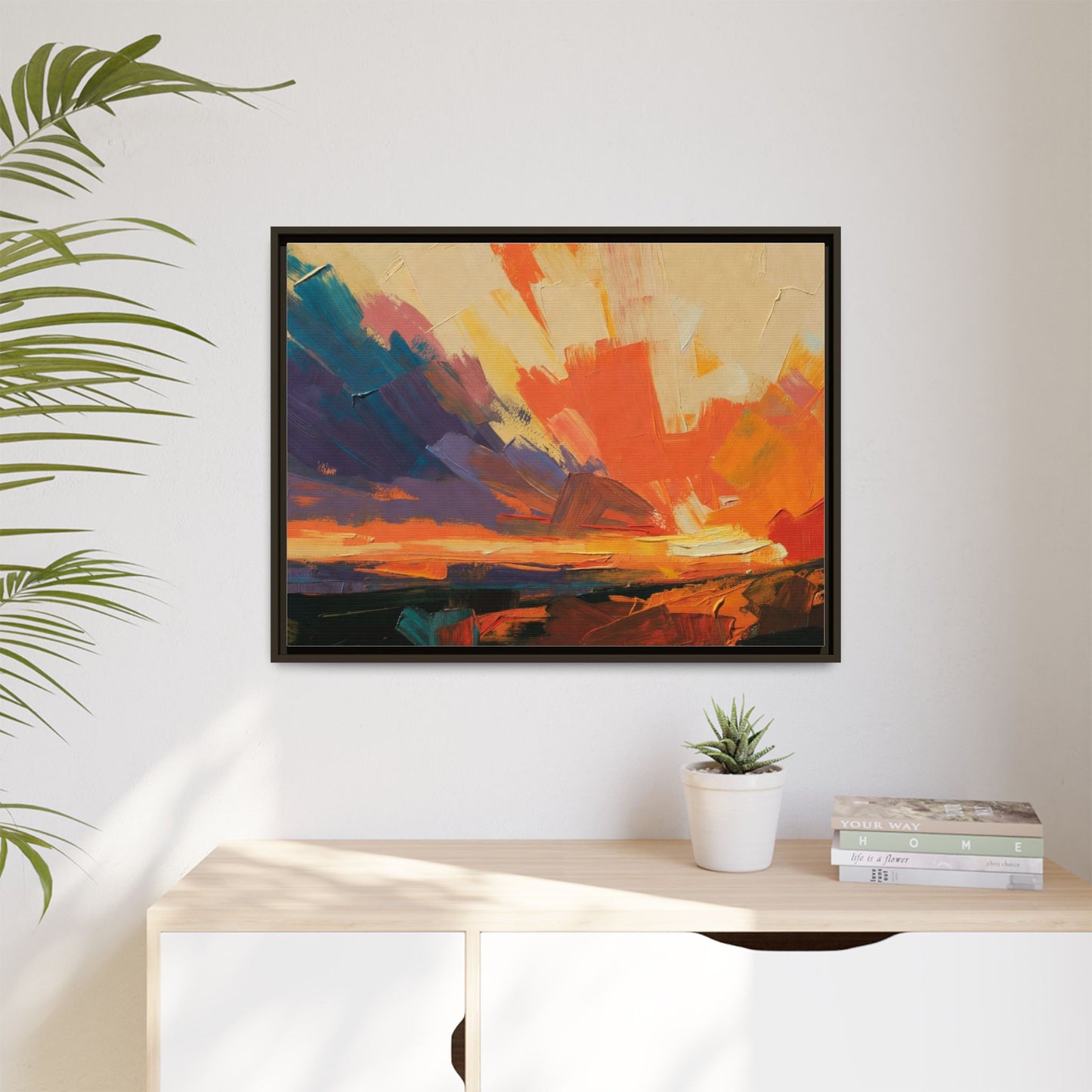 Framed Abstract Sunset Canvas Art – Multicolor Matte Wall Decor