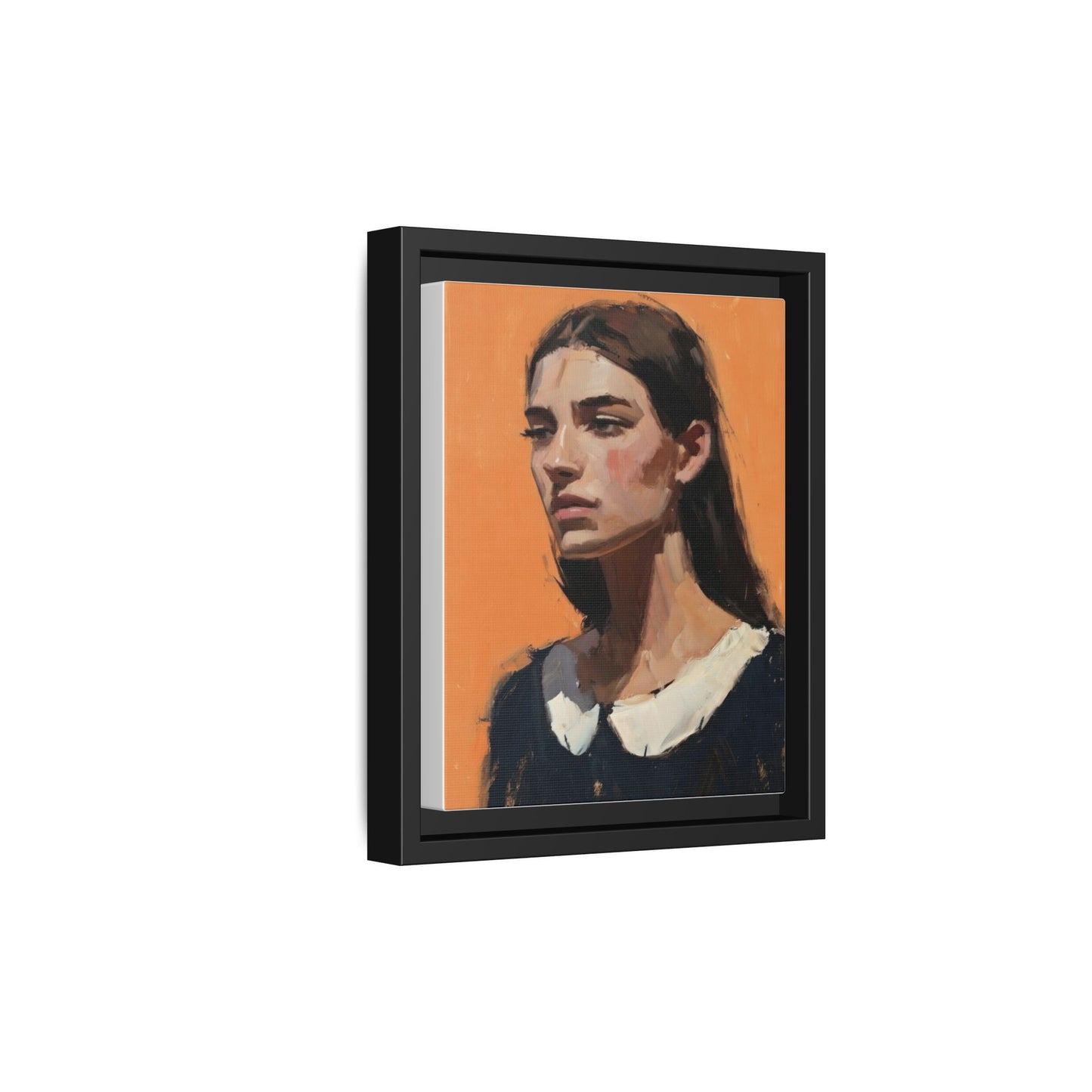 Framed Matte Canvas Portrait Art — Modern Figurative Painting on Orange