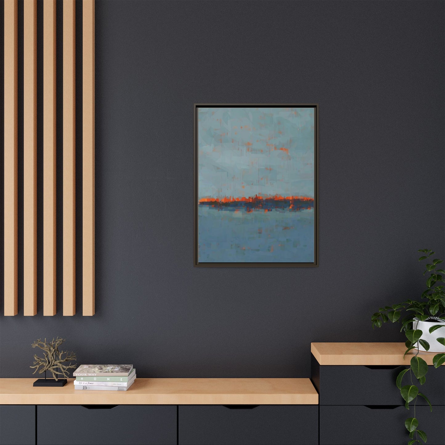 Framed Canvas Art — Teal & Orange Abstract Seascape