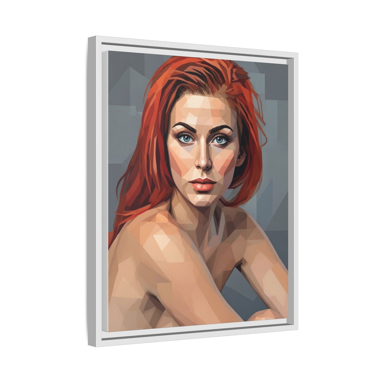 Framed Matte Canvas Portrait — Geometric Redhead Wall Art