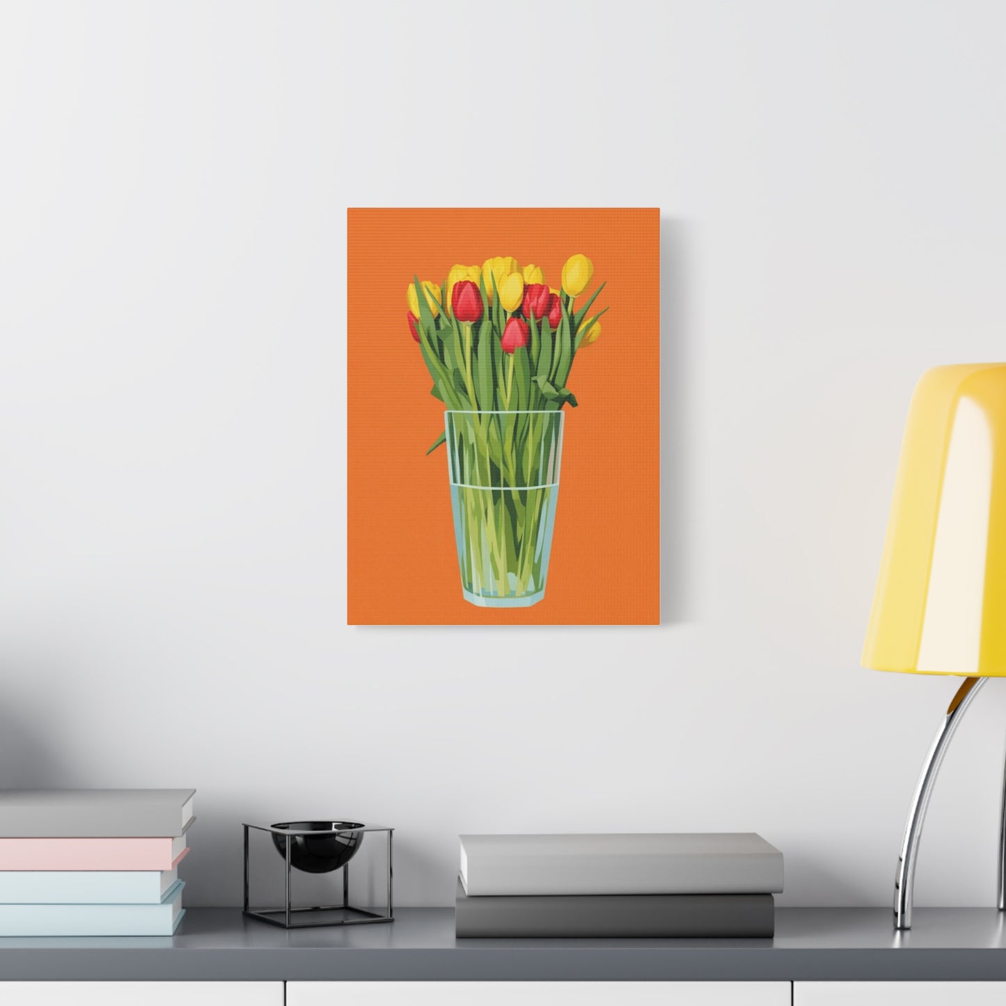 Tulip Bouquet Canvas Wall Art – Glass Vase on Orange