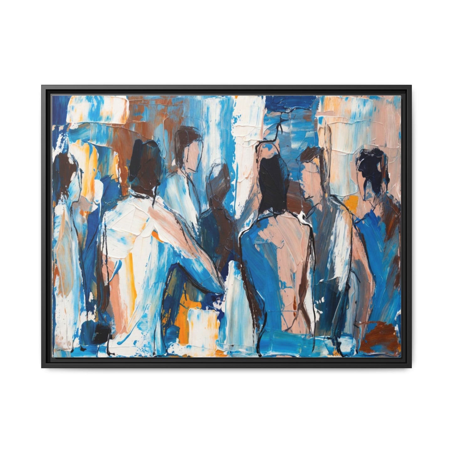 Abstract Coastal Figures Matte Canvas Framed Wall Art