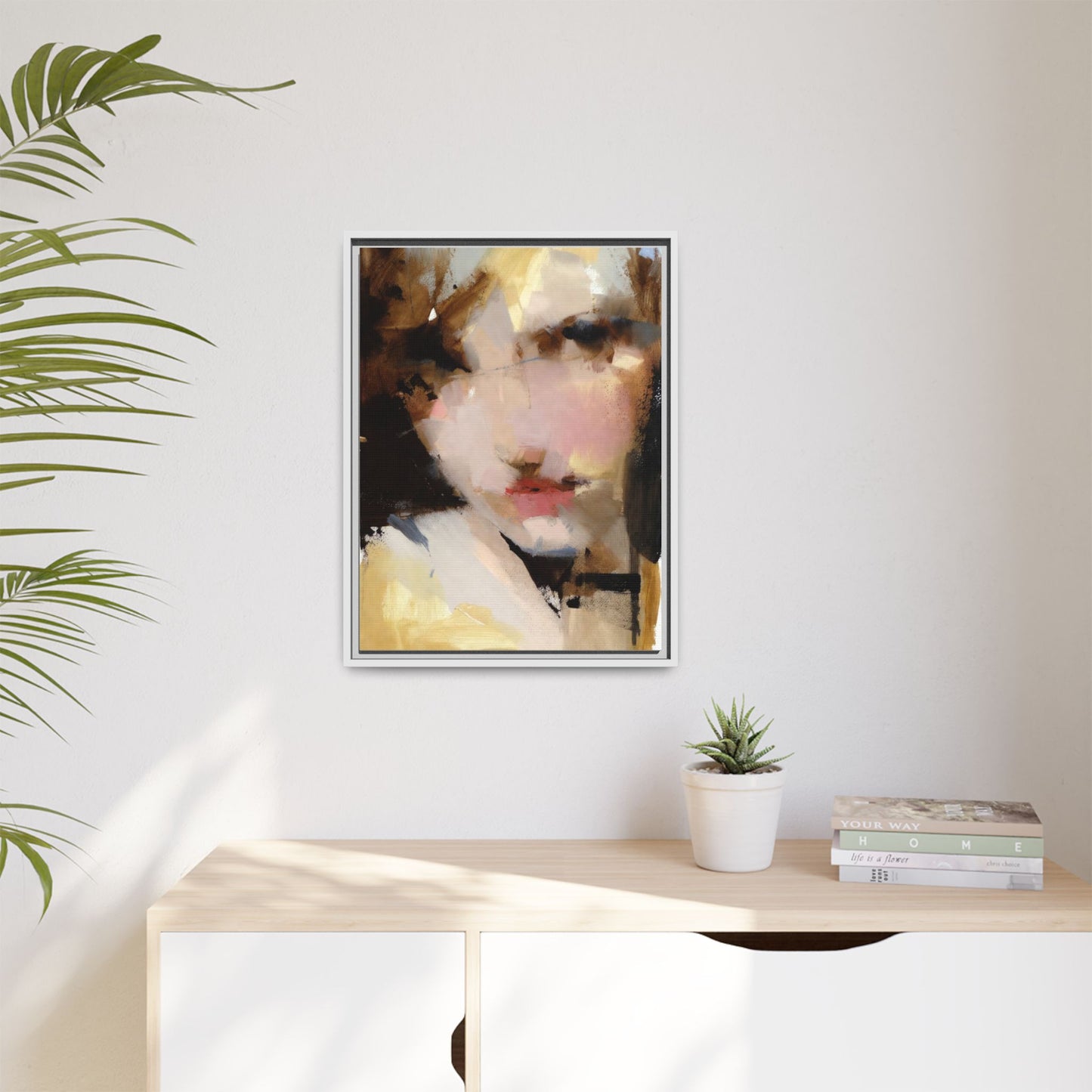 Abstract Portrait Matte Canvas Framed Print — Modern Feminine Wall Art