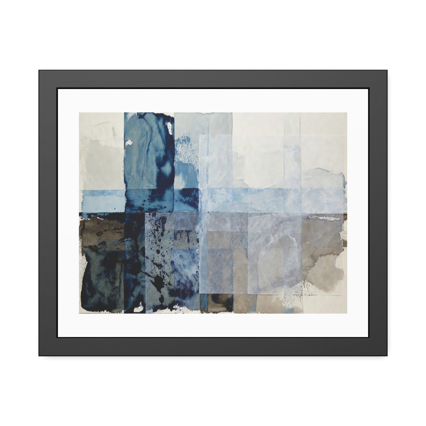 Framed Abstract Blue Watercolor Print — Modern Wall Art Poster