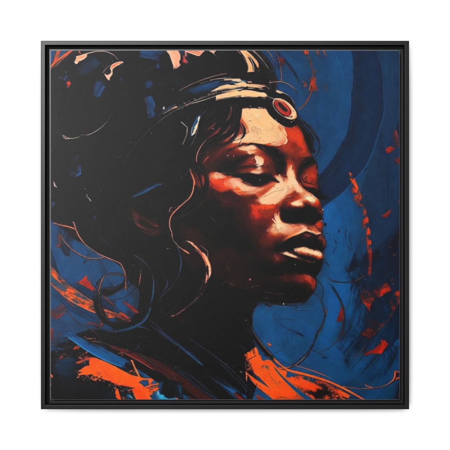 Framed Matte Canvas Art - Vibrant Portrait of a Black Woman (Multi-Color)