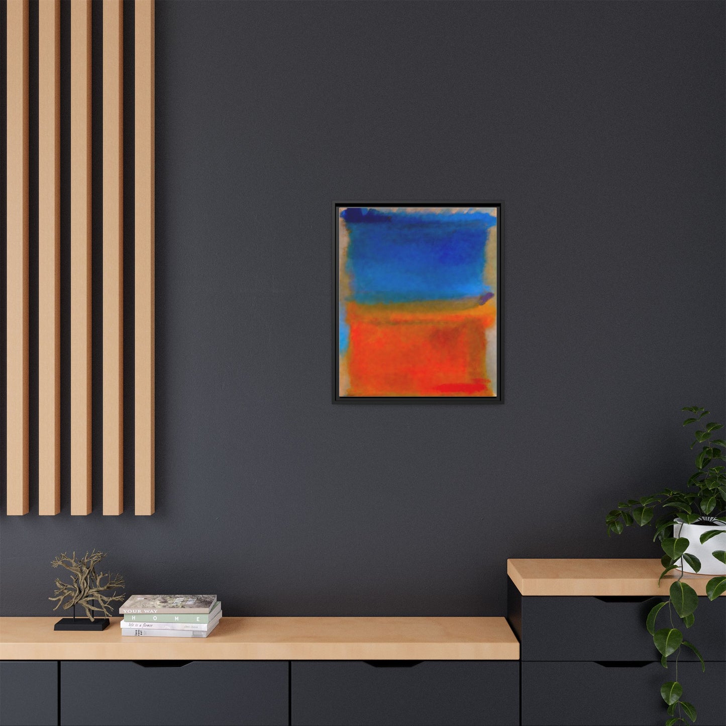 Abstract Color Block Matte Canvas Framed Wall Art — Blue & Orange Modern Painting