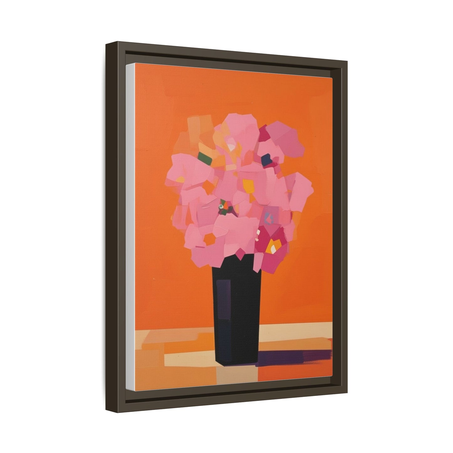 Framed Floral Canvas Art — Pink Bouquet on Orange Background