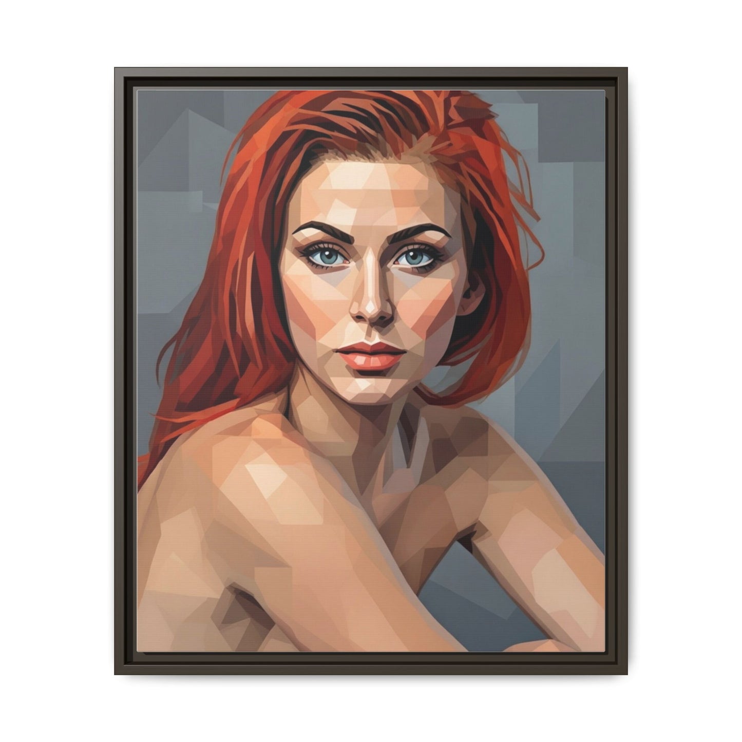 Framed Matte Canvas Portrait — Geometric Redhead Wall Art