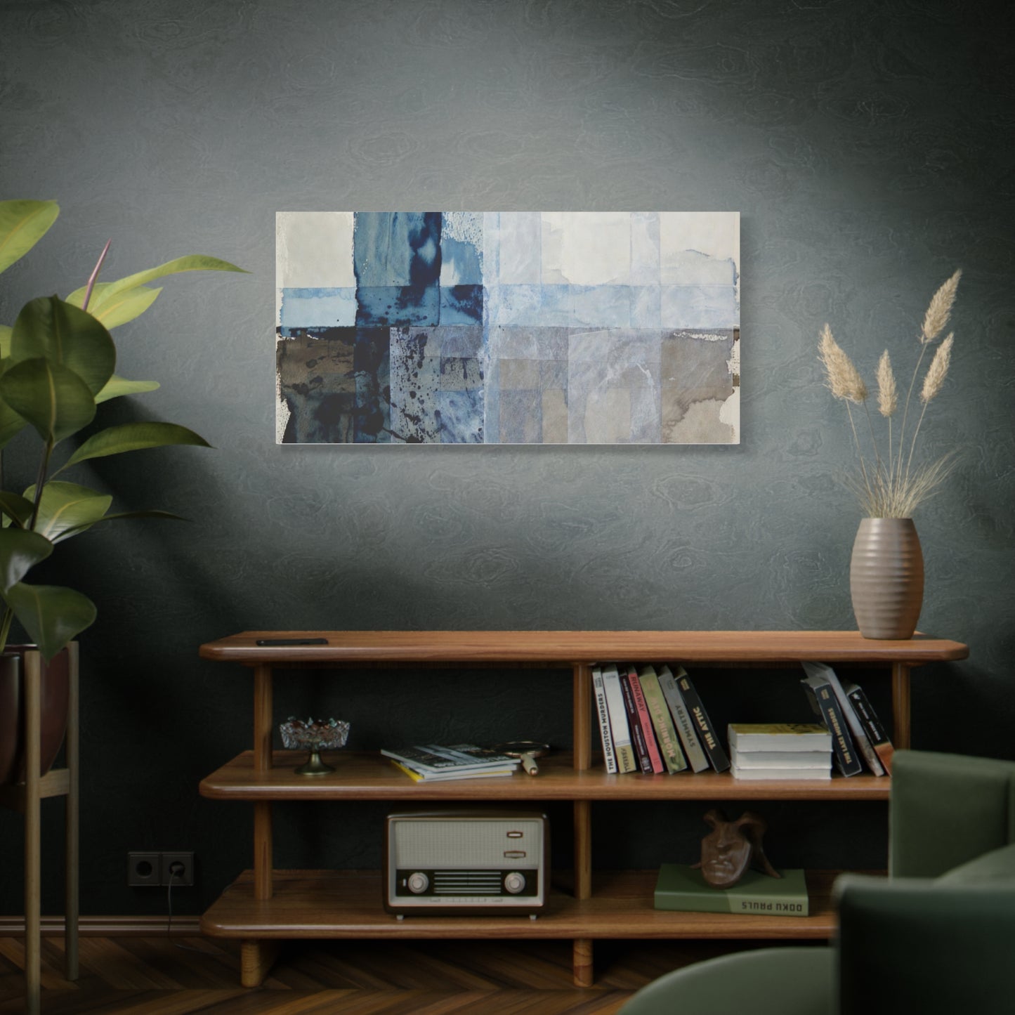 Abstract Blue Geometric Canvas Art — Stretched Matte Wall Decor