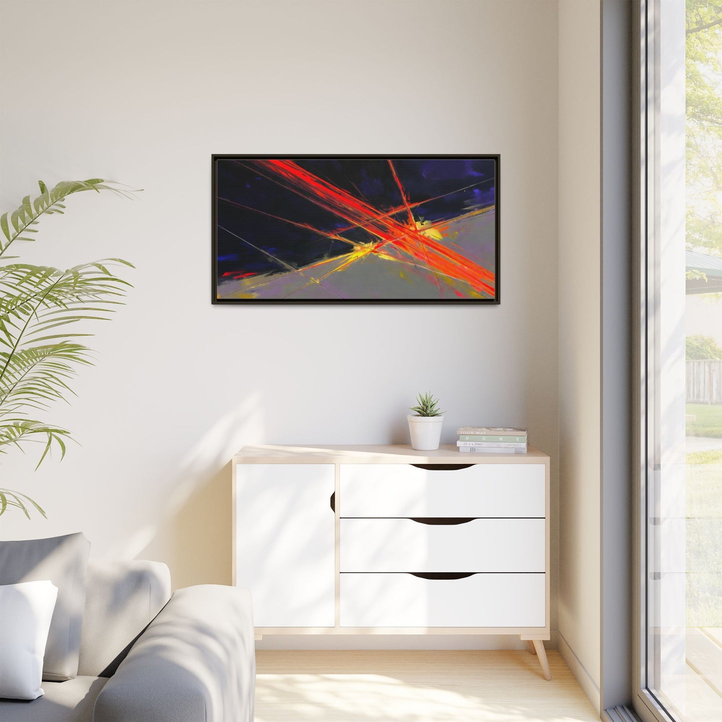 Abstract Red Streaks Framed Matte Canvas Art — Modern Multi‑Color Wall Decor