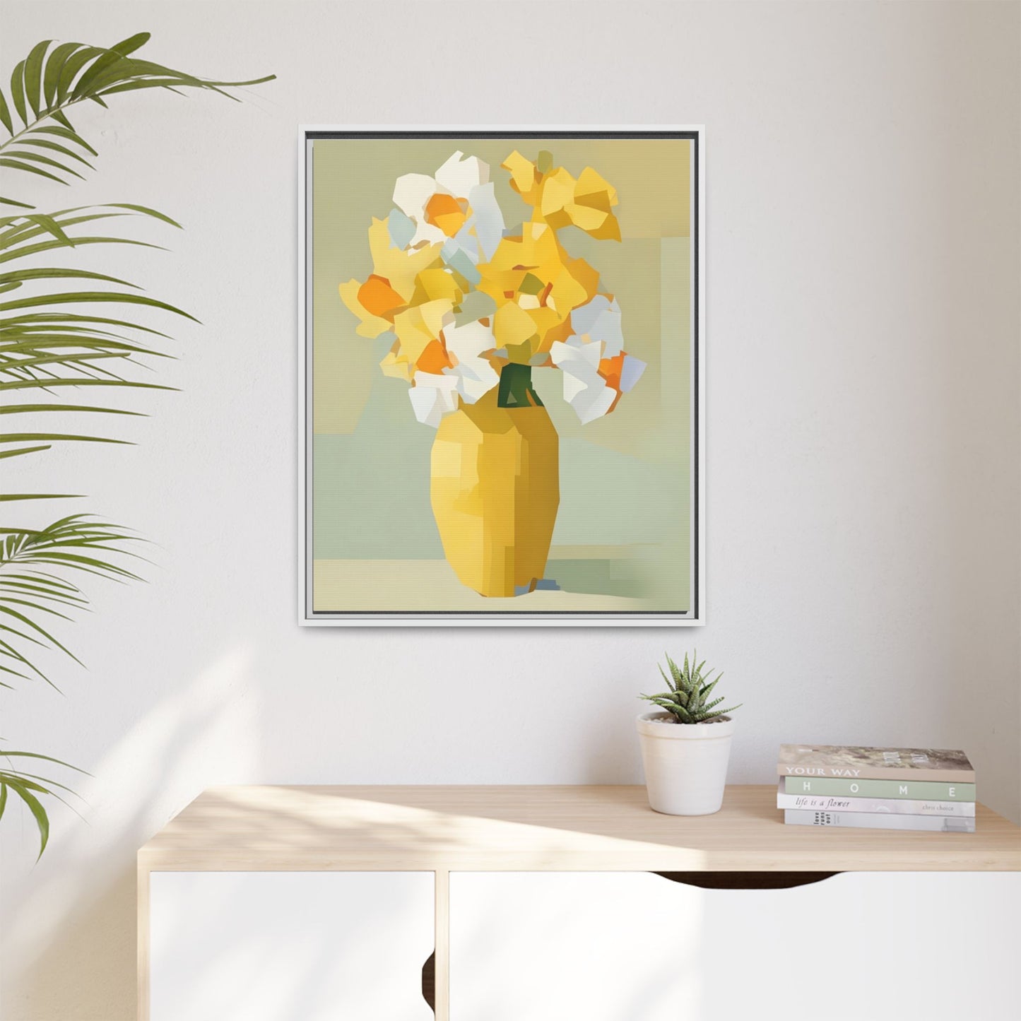 Framed Floral Canvas Print — Yellow Vase Bouquet Wall Art