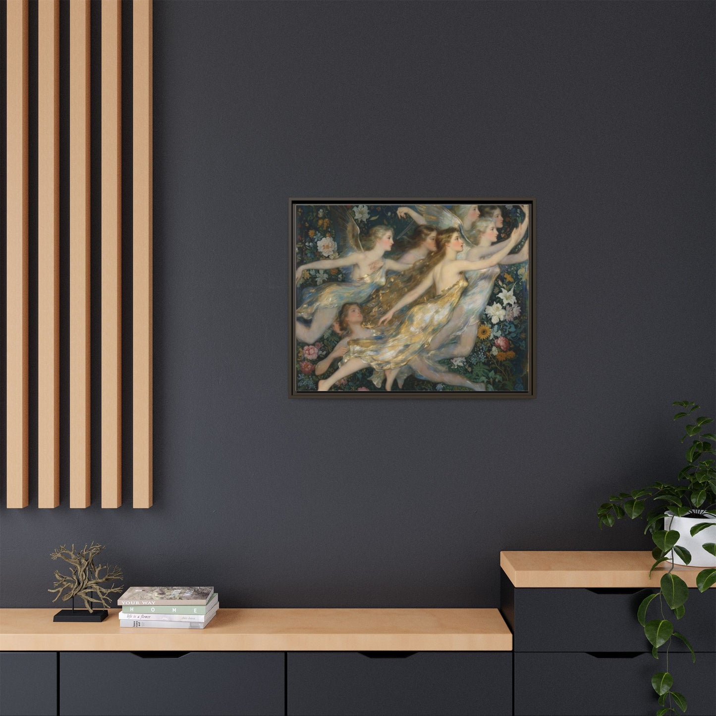 Framed Matte Canvas Wall Art — Vintage Fairies & Floral Painting