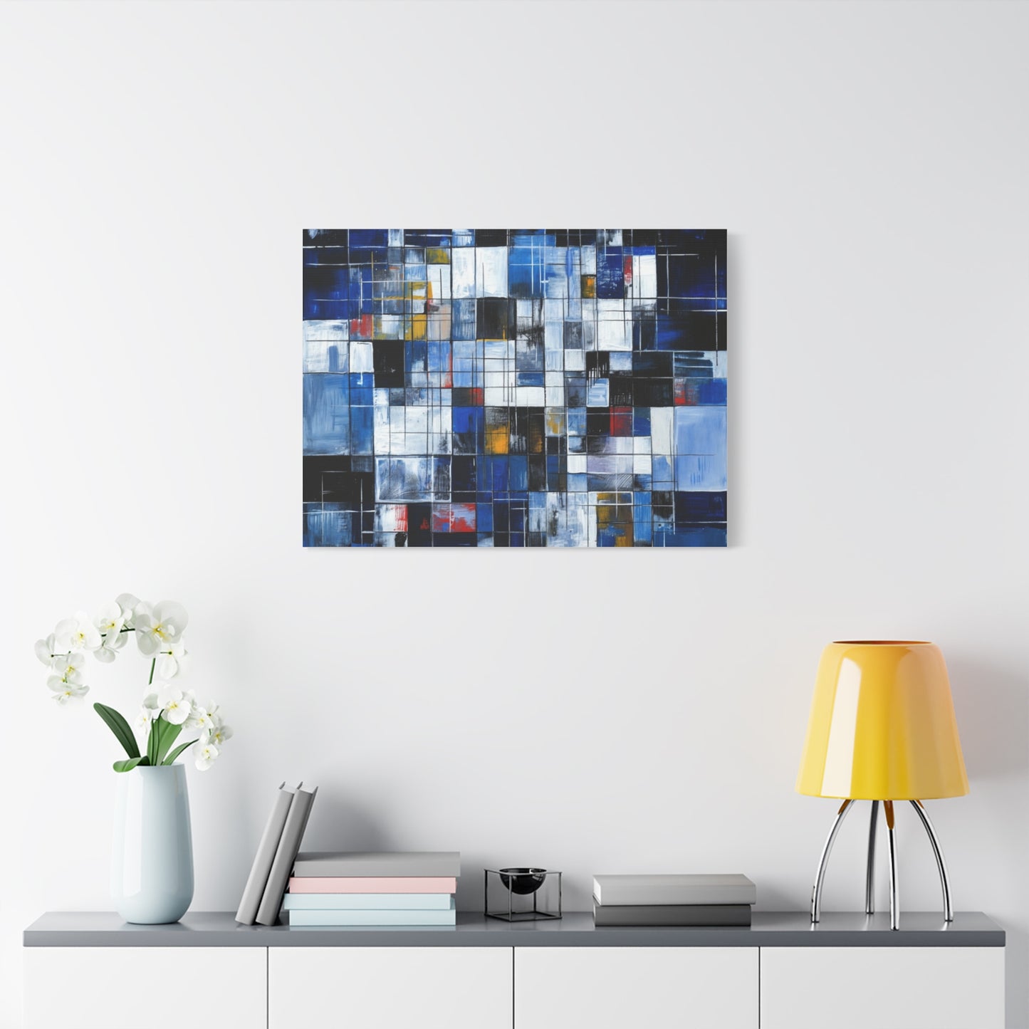 Abstract Blue Grid Matte Stretched Canvas Wall Art (1.25")